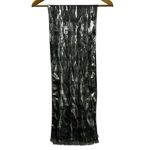 Vintage 70s Metallic Silver Scarf Fringe Made in Japan Retro Cocktail Tuxedo
